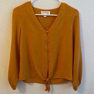Women’s Mustard Yellow V-Neck Blouse in Size XS